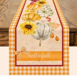 Fall Table Runner pumpkins Runners Table 13 x 72" durable 100% linen Fabric